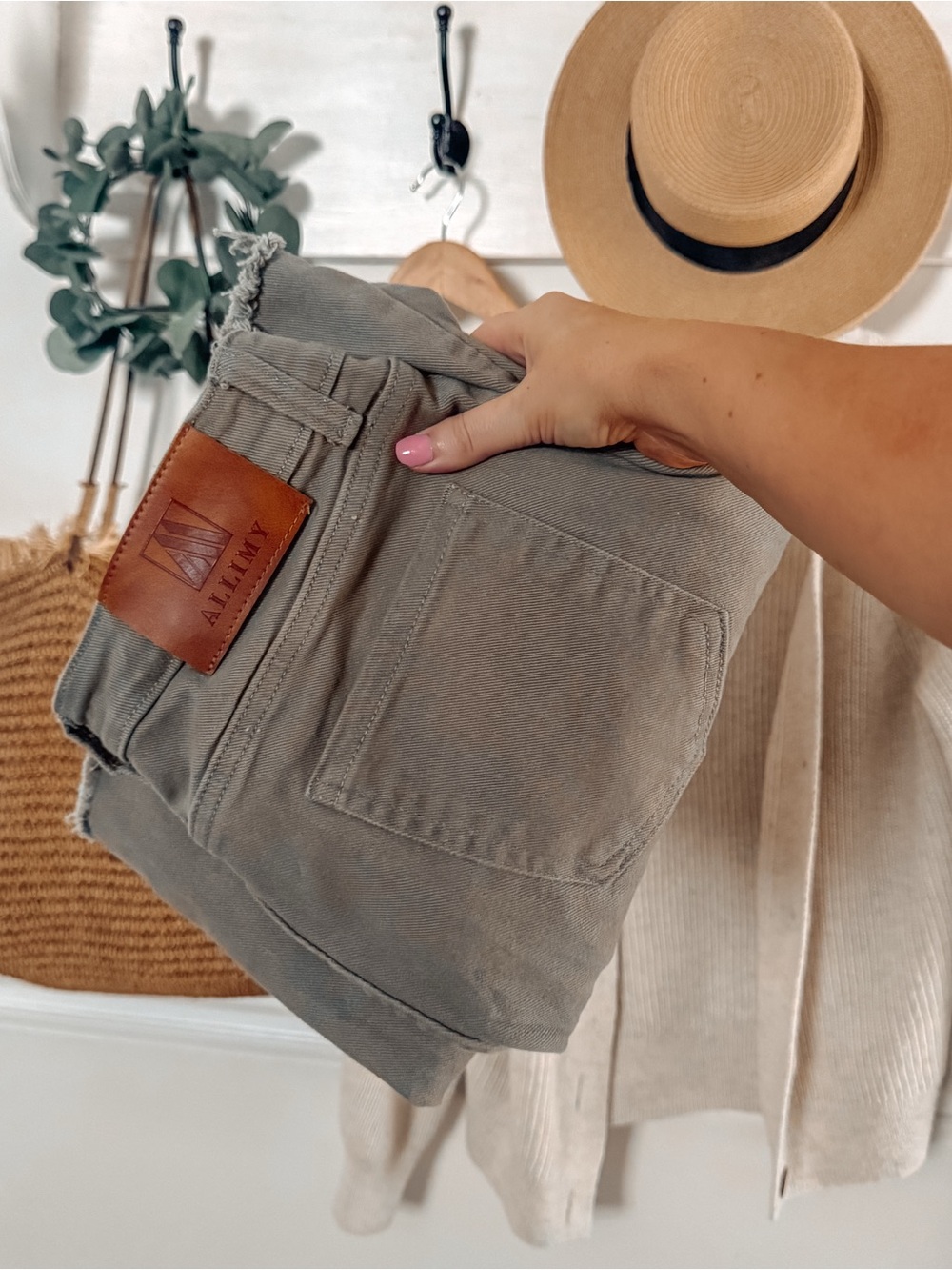Wide Leg Olive Green High-Rise Denim Pants